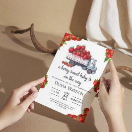 Cute Strawberry Lastbil Berry Sweet Baby Shower Inbjudningar