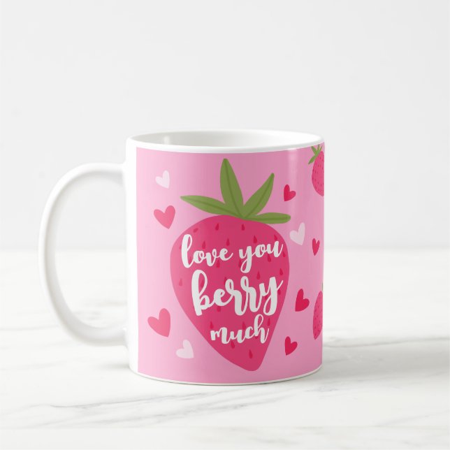 Cute Strawberry Love Berry Hearts Photo Valentines Kaffemugg (Vänster)