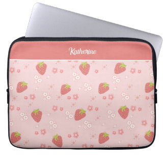 Cute Strawberry med Flowers. Laptop Fodral