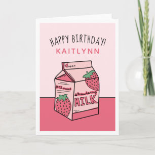 Cute Strawberry Mjölk Grattis på födelsedagen Kort
