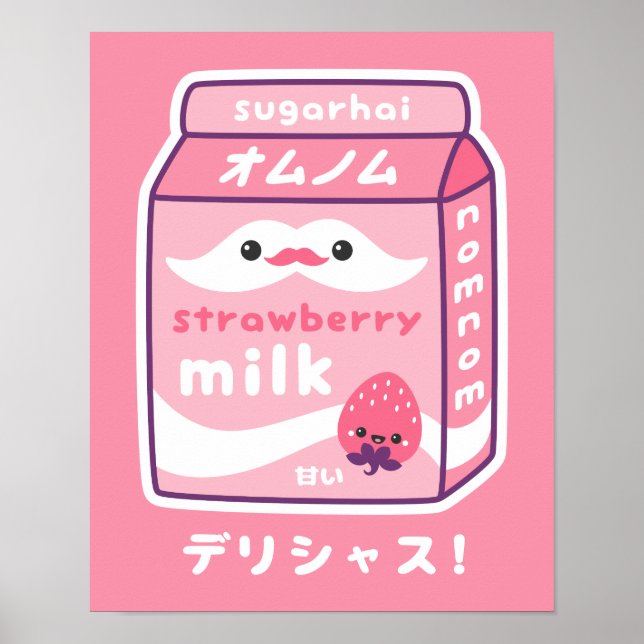 Cute Strawberry Mjölk Poster (Framsidan)