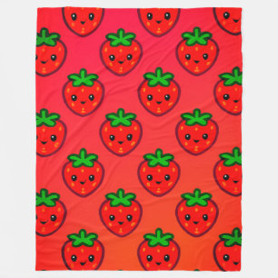 Cute Strawberry Mönster med leende Ansikte på Grad Fleecefilt