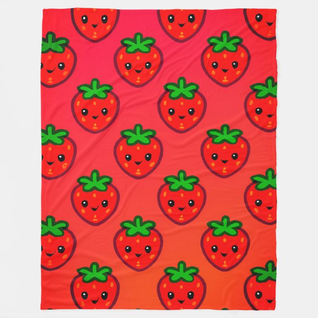 Cute Strawberry Mönster med leende Ansikte på Grad Fleecefilt (Framsidan)