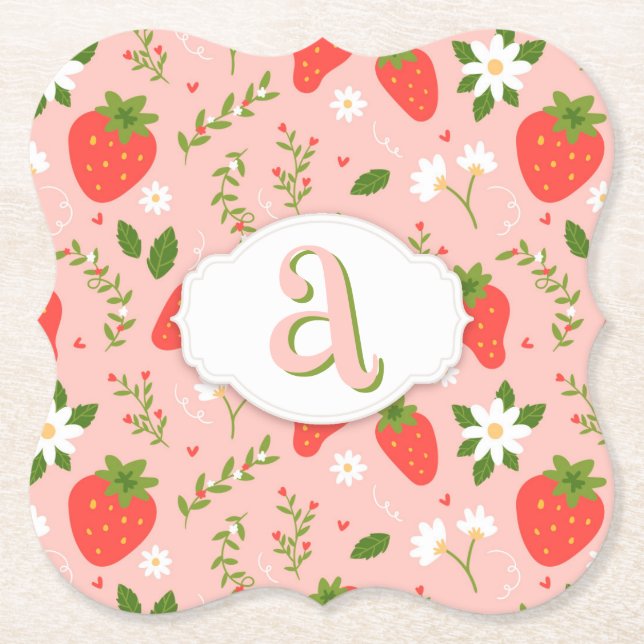 Cute Strawberry Mönster Papper Underlägg (Framsida)
