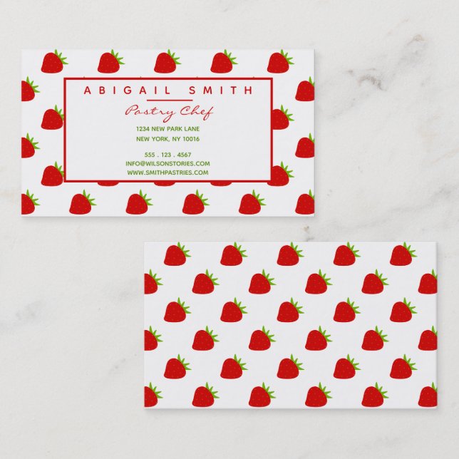 Cute Strawberry Mönster Personlig Affärskort Visitkort (Fram/baksida)
