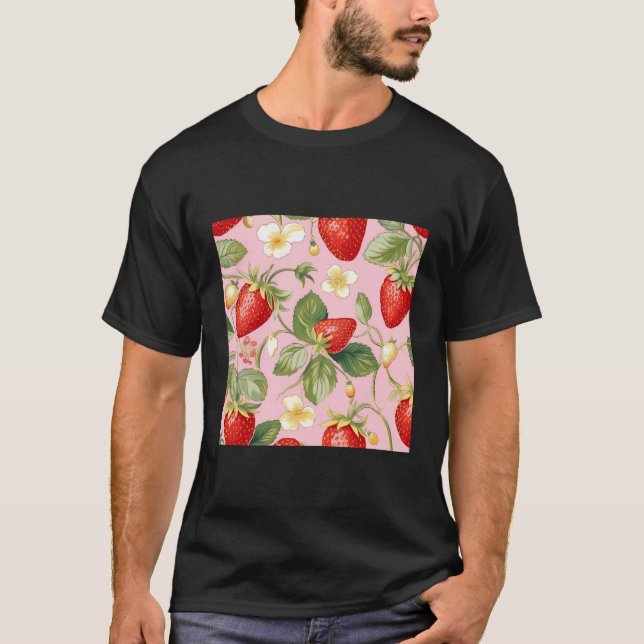 Cute Strawberry Mönster T Shirt (Framsida)
