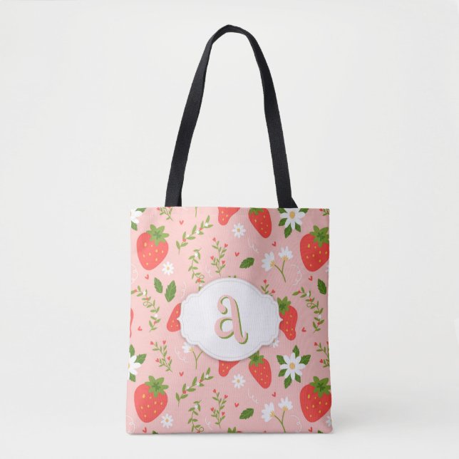 Cute Strawberry Mönster Tote Tygkasse (Framsida)
