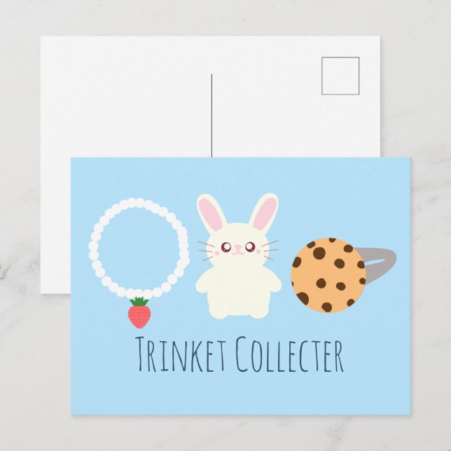 Cute Strawberry Necklace, Bunny och Ring Vykort (Fram/baksida)