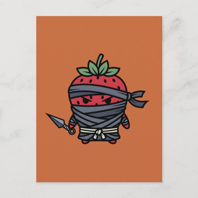 Cute Strawberry Ninja Assassin Japanese Pop Art Vykort (Framsida)