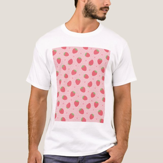 Cute Strawberry och Hearts Mönster T Shirt (Framsida)