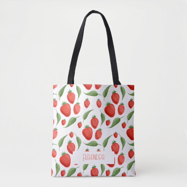 Cute Strawberry Pattern Eco Tote Bag Tygkasse (Framsida)