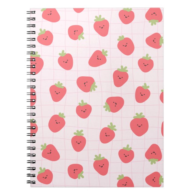 Cute Strawberry Pattern – Kawaii Strawberry Anteckningsbok (Framsidan)