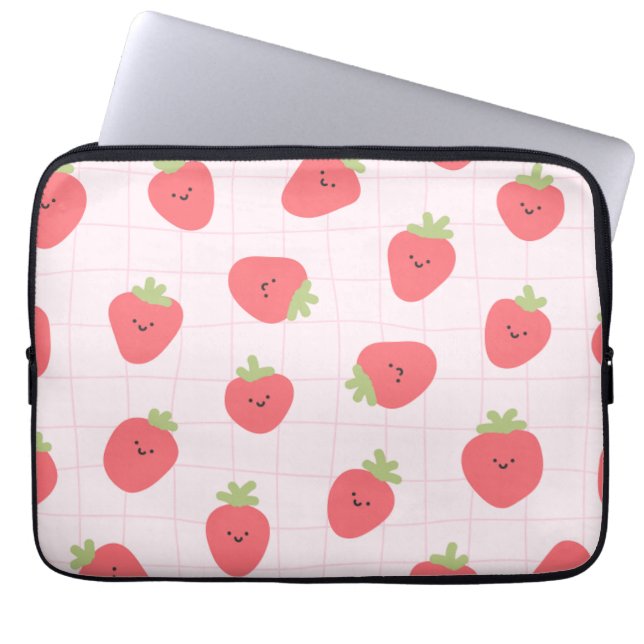 Cute Strawberry Pattern – Kawaii Strawberry Laptop Fodral (Framsidan)