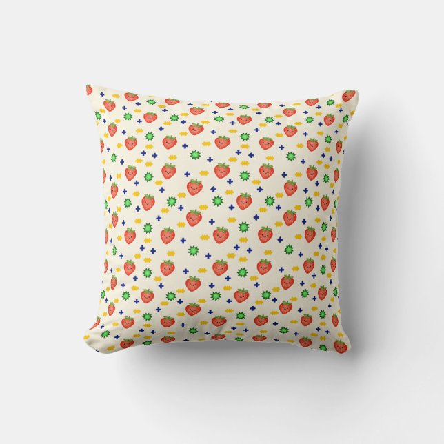 Cute Strawberry Pattern Kudde (Framsida)