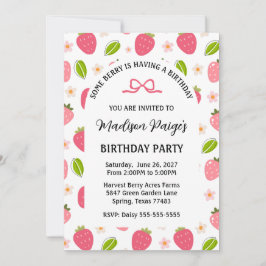 Cute Strawberry Pink Girls Birthday Invitation Inbjudningar