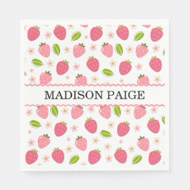 Cute Strawberry Pink Girls Birthday Paper Napkin Pappersservett
