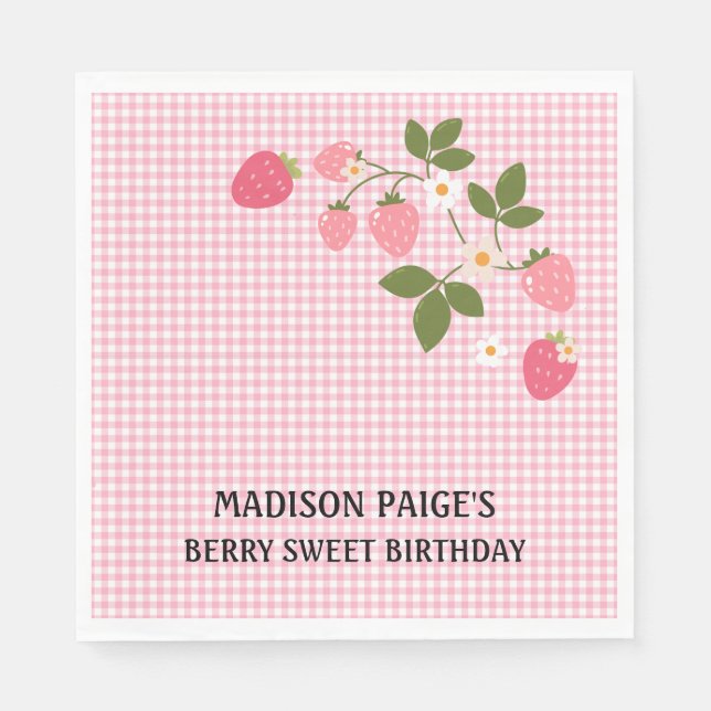 Cute Strawberry Pink Girls Birthday Paper Plate Pappersservett (Framsidan)