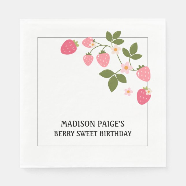 Cute Strawberry Pink Girls Birthday Paper Plate Pappersservett (Framsidan)