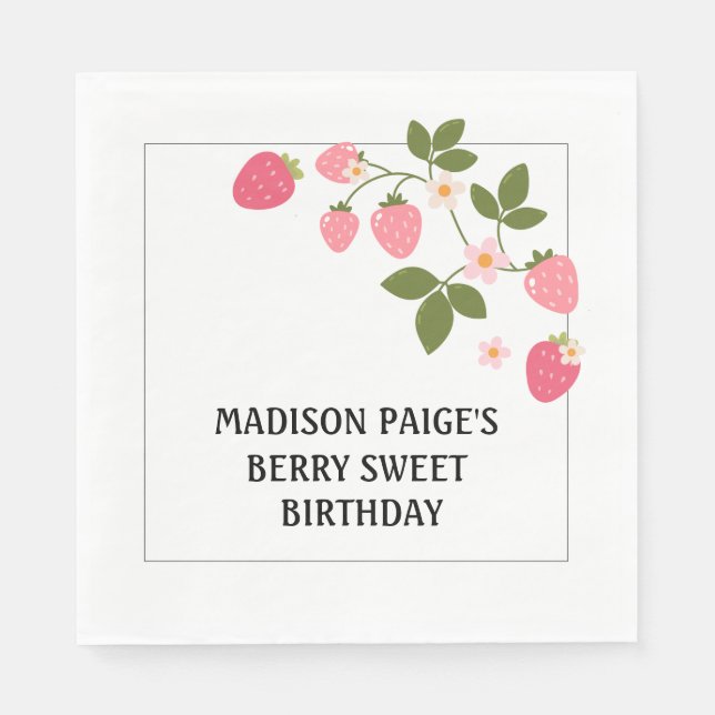 Cute Strawberry Pink Girls Birthday Paper Plate Pappersservett (Framsidan)