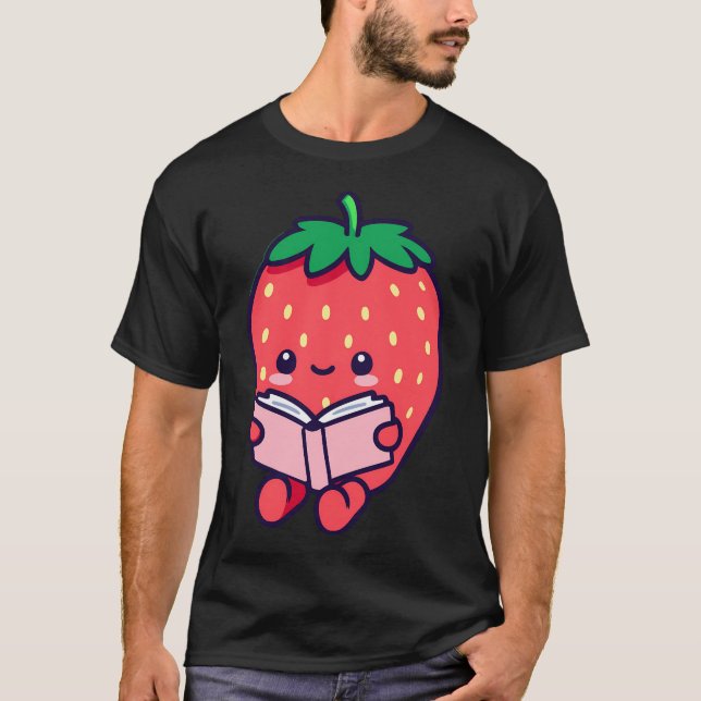 Cute Strawberry Reading Bok T Shirt (Framsida)