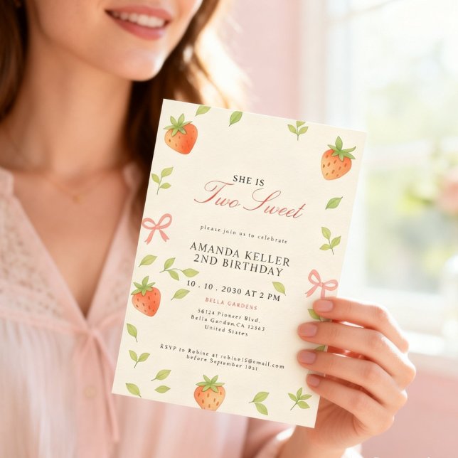 Cute Strawberry Rosa Birthday Inbjudningar (Skapare uppladdad)