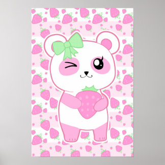 Cute Strawberry rosa Kawaii Panda björn Poster