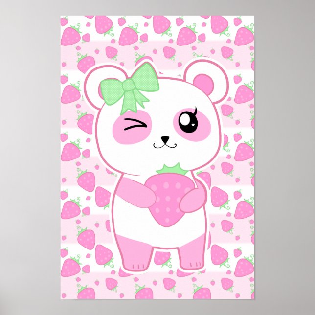 Cute Strawberry rosa Kawaii Panda björn Poster (Framsidan)