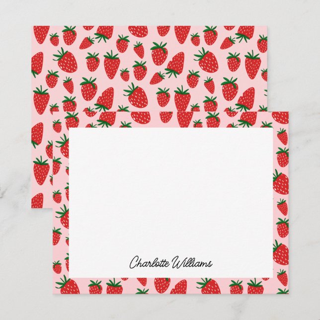 Cute Strawberry Rosa Mönster Personlig Anteckningskort (Fram/baksida)