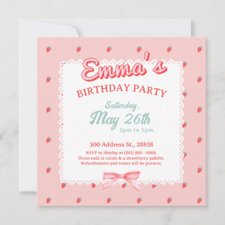 Cute Strawberry Square Invitation Inbjudningar
