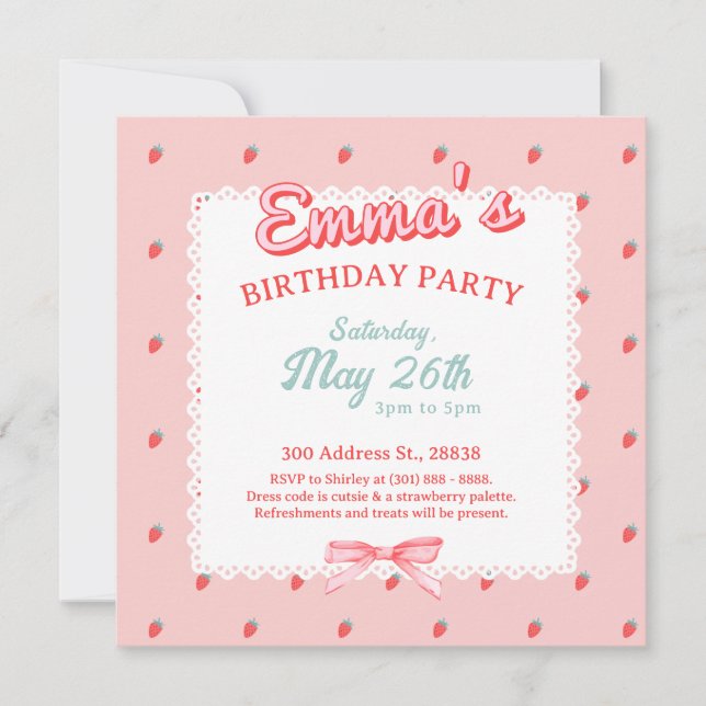Cute Strawberry Square Invitation Inbjudningar (Framsida)