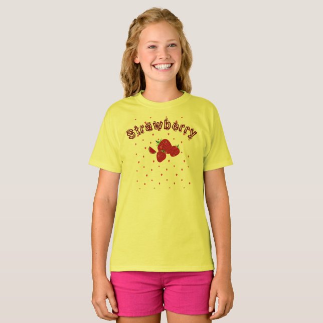 Cute Strawberry Summer Kids Girls T Shirt (Hel framsida)