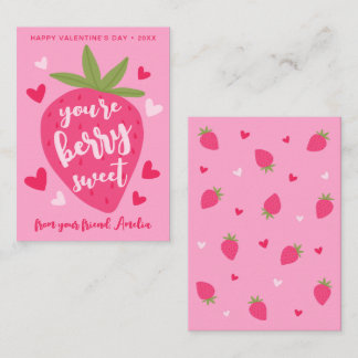 Cute Strawberry Sweet Berries Hearts Valentines Anteckningskort