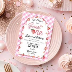 Cute Strawberry Sweet One First Birthday Inbjudningar