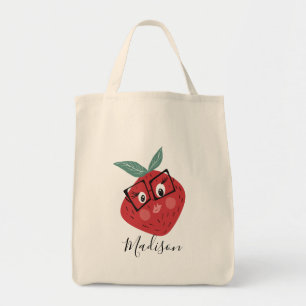 Cute Strawberry Tecknad Hand plockade Bibliotek Tygkasse