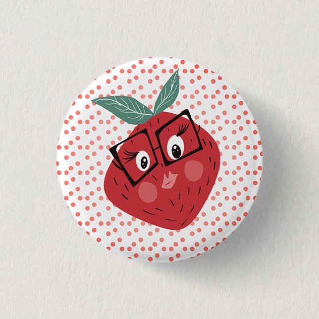 Cute Strawberry Tecknad Hand plockade Doodle Knapp (Framsida)