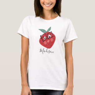Cute Strawberry Tecknad Hand plockade Namn T Shirt