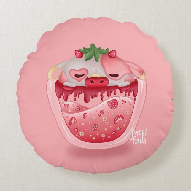 Cute Strawberry Throw Pillow – Kawaii Design Rund Kudde (Framsidan)