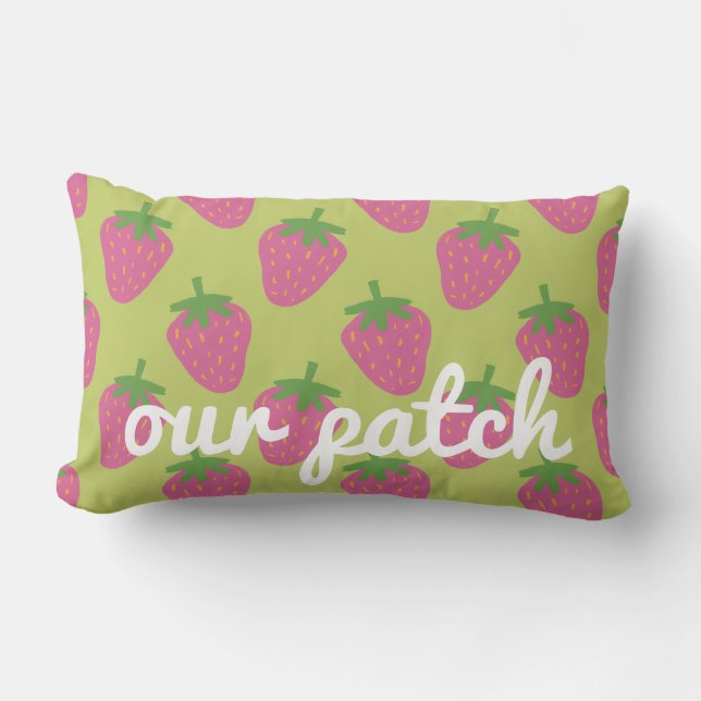 Cute Strawberry - vår Grönt och Rosa - "Vårt lappv Lumbarkudde (Framsida)