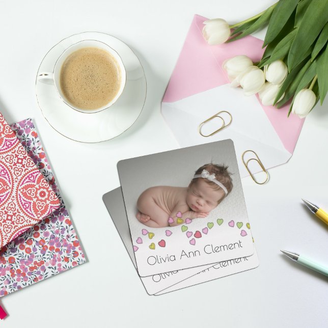 Cute String of Hearts Photo Birth Meddelanden (Skapare uppladdad)