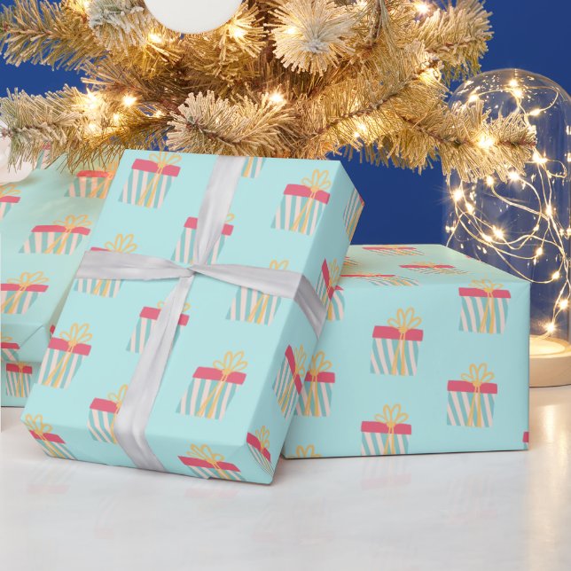 Cute Stripe Julklapp Mönster - Aqua Presentpapper (Helgdagar)