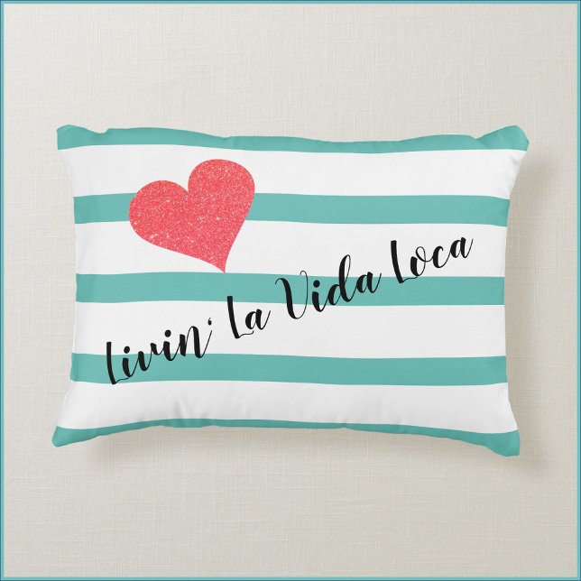 Cute Stripe Livin'La Vida Loca Heart Prydnadskudde (Skapare uppladdad)