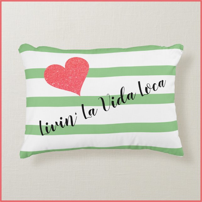 Cute Stripe Livin'La Vida Loca Heart Prydnadskudde (Skapare uppladdad)