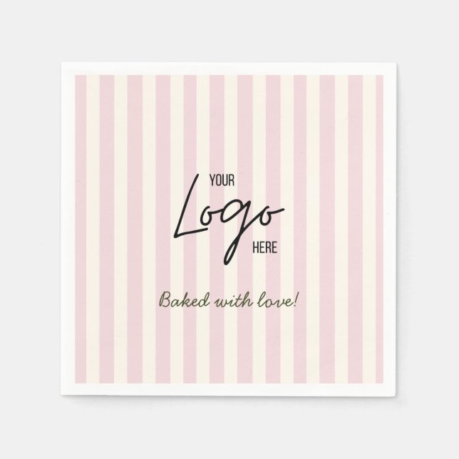 Cute Stripes Bakery Cafe Logo Baked With Love Pappersservett (Framsidan)