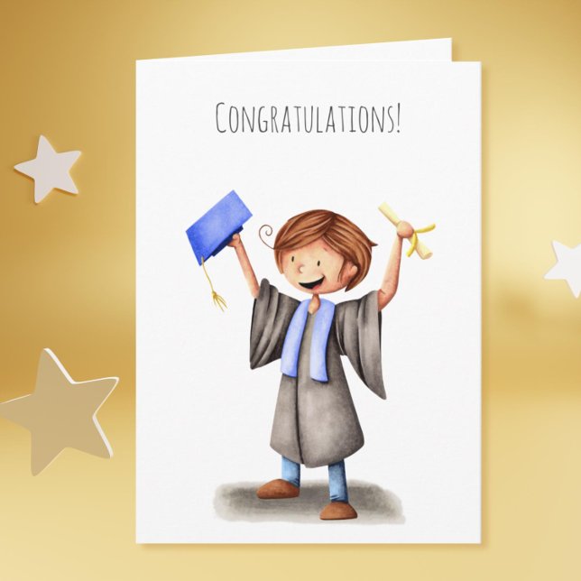 Cute Student Blue Regalia Studenten Kort (Cute Graduate Celebrating Graduation Card)