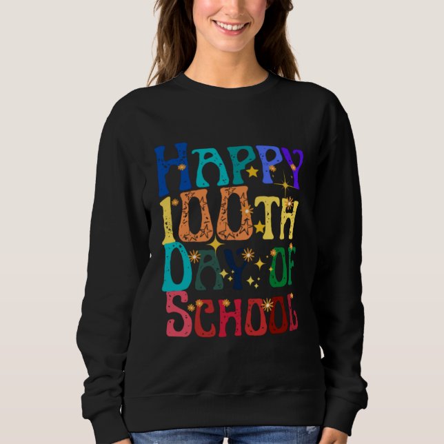 Cute Students Kids Teachers Groovy Happy 100th Day T Shirt (Framsida)