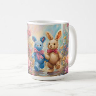 Cute Stuffade Bunnies stuvade i pastellträdgård Kaffemugg