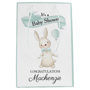 Cute Stuffade Bunny med Teal Balloon Baby Shower