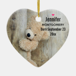 Cute Stuffed Bear Rustic Baby, födelsedatum Julgransprydnad Keramik