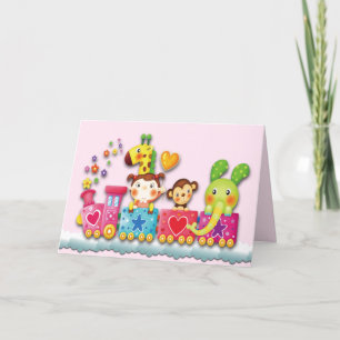 Cute Stuffed Leksaker på ett Tåg-personaliseringst Tack Kort