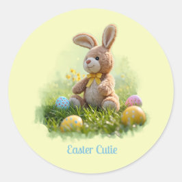 Cute Stuffed-Påskhare Runt Klistermärke